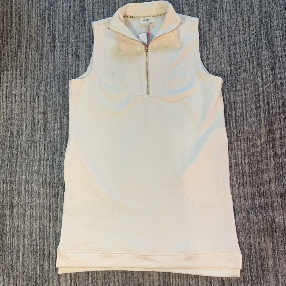 Umgee Small Quarter Zip Sleeveless Mini Dress Yellow Embroidered Hearts NWT